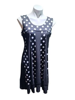 Navy  & White Polka Dot Sleeveless A-Line Dress
